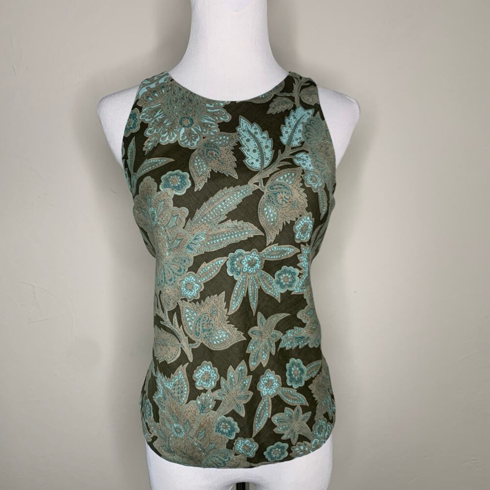 LOFT Green Blue Brown Paisley Sleeveless Top Tanks Sz 6